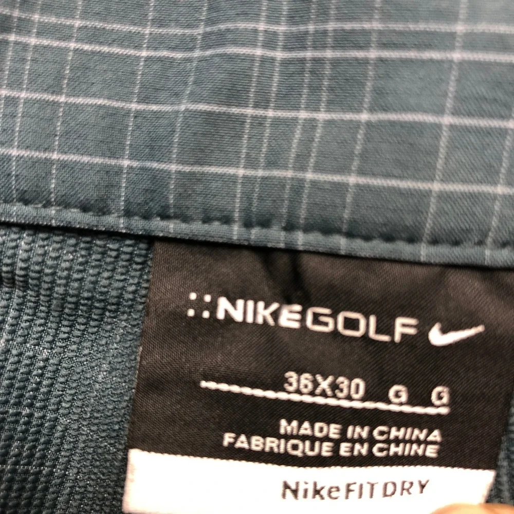 Nike Golf Mens 36x30 Green Plaid NikeFIT DRY Performance Flat Front Pants